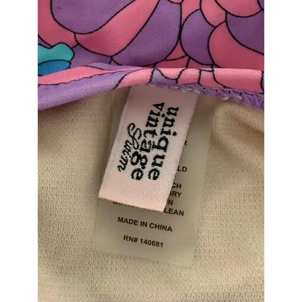 Unique Vintage Pink and Purple Floral Tie Side Bikini Bottom 1X NWOT
